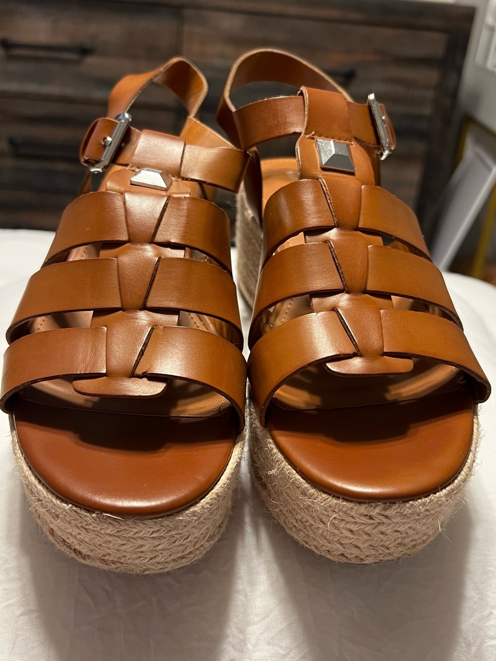 Marc Fisher Joven Espadrille Wedge Sandals in brown leather | Women’s 9.5